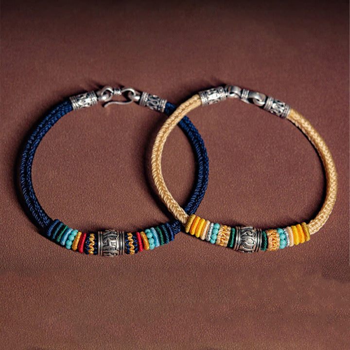 Pulsera trenzada de pureza Om Mani Padme Hum tibetana de plata de ley 925 hecha a mano con Buddha Stones
