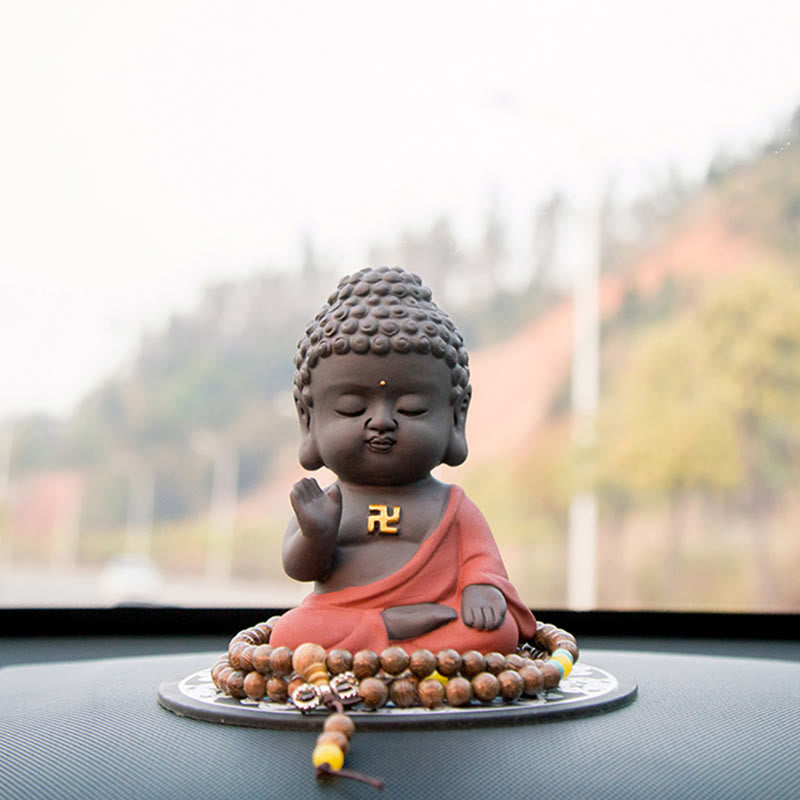 Buddha Stones Pequeño Buda Serenidad Arcilla Púrpura Decoración de Escritorio para el Hogar