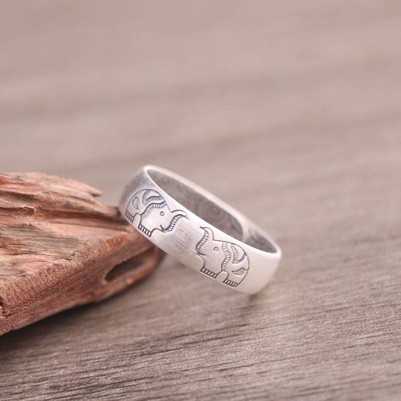 Anillo de bendición de seis palabras verdaderas con elefante de loto de plata de ley 999 con Buddha Stones