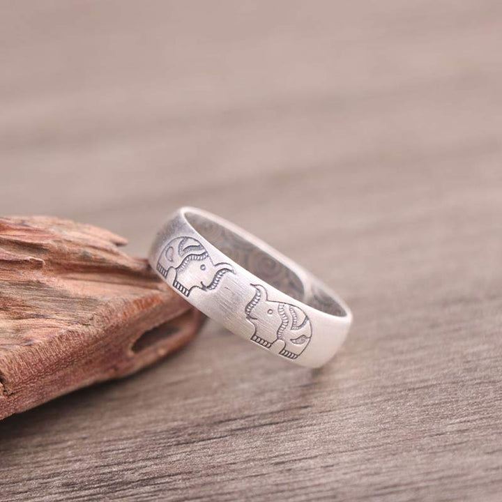 Anillo de bendición de seis palabras verdaderas con elefante de loto de plata de ley 999 con Buddha Stones