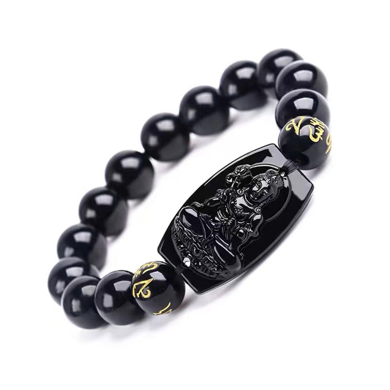 Pulsera de protección de obsidiana del zodiaco chino con Buddha Stones