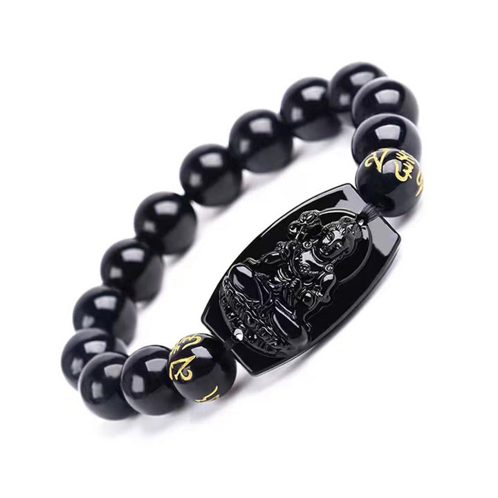 Pulsera de protección de obsidiana del zodiaco chino con Buddha Stones