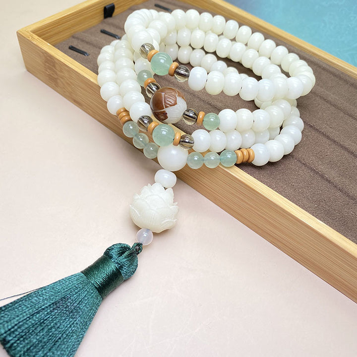 Pulsera de protección con 108 cuentas de Mala de semillas de Bodhi blancas de Buddha Stones