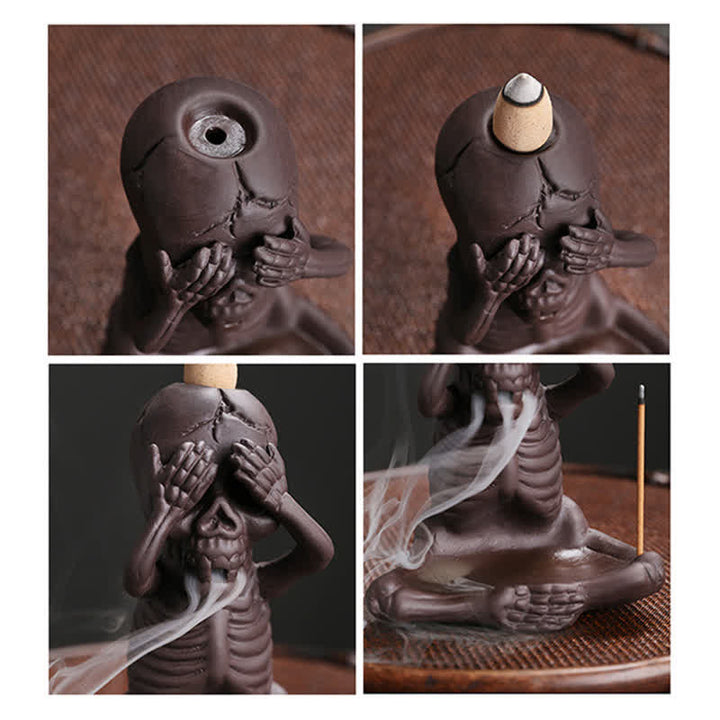 Buddha Stones, pequeño cráneo, fantasma, arcilla púrpura, reflujo de humo, fuente, decoración de quemador de incienso de paz