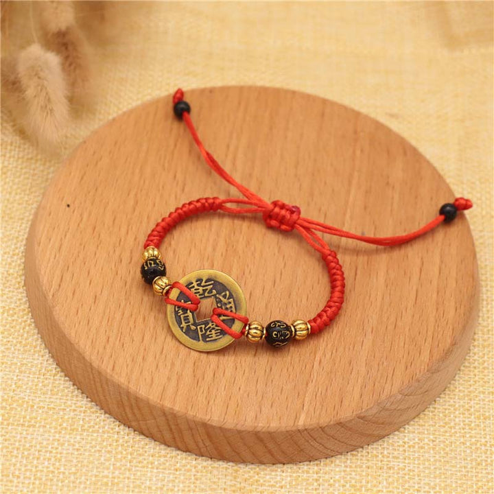 Pulsera de tejido de hilo rojo de la fortuna de la moneda de cobre de las Buddha Stones