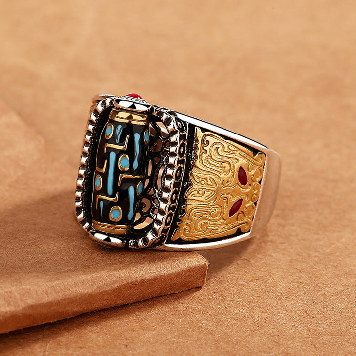 Anillo giratorio tibetano de nueve ojos con cuentas Dzi de Buddha Stones , bendiciones de riqueza