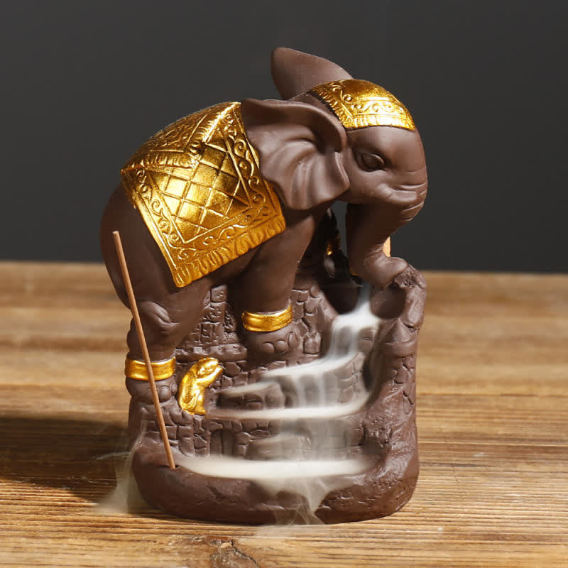 Elefante tibetano, fuente de humo de reflujo de arcilla púrpura, decoración de quemador de incienso curativo de paz