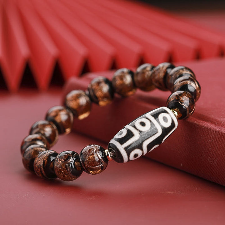 Buddha Stones tibetanas Dzi de nueve ojos, cuentas Dzi de tres ojos, cuentas de vidrio Liuli, pulsera de riqueza