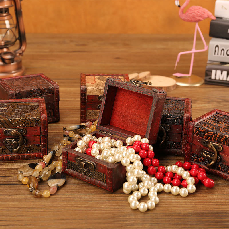 Caja de joyería de madera cuadrada pequeña Retro con Buddha Stones , flor de loto, uva, cobre, moneda, narciso, caja de almacenamiento de joyería