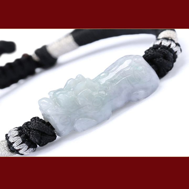 Pulsera de cuerda trenzada de Buddha Stones hecha a mano de Jade Natural PiXiu suerte prosperidad