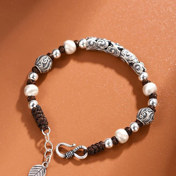 Pulsera de cadena de riqueza de nube auspiciosa de plata de ley 999 de cobre hecha a mano con Buddha Stones del Tíbet