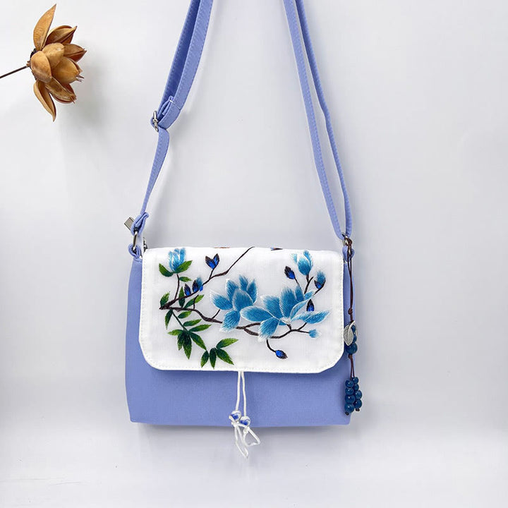 Buddha Stones Camelia bordada Epiphyllum Gardenia Sakura Flores Bolso bandolera Bolso de hombro Bolso para teléfono móvil