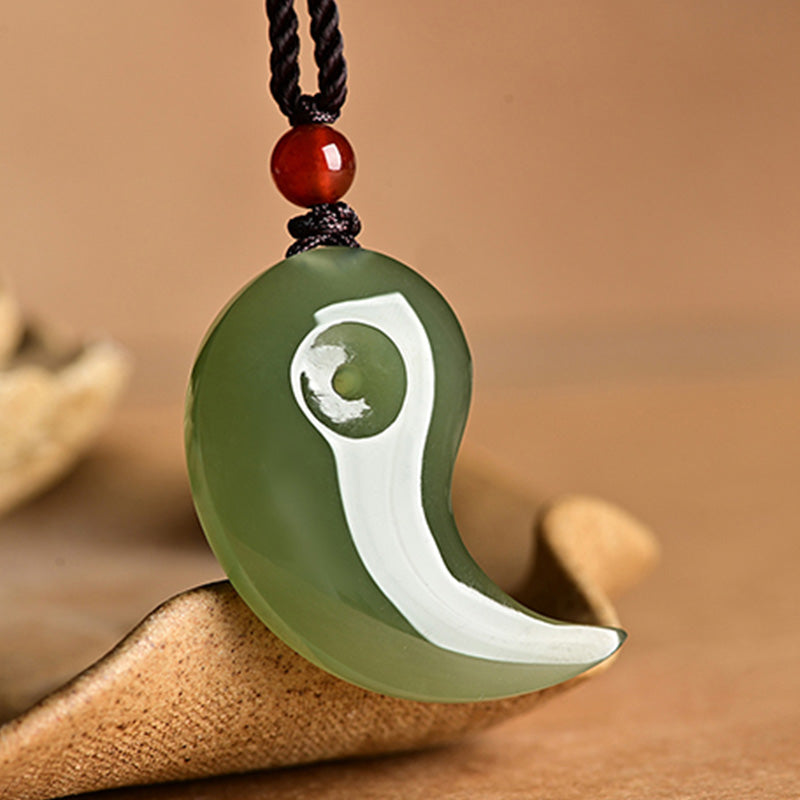 Yin Yang blanco Jade cian Jade protección bendición collar cadena colgante - image 3