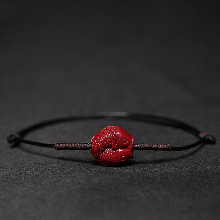 Pulsera trenzada hecha a mano con Buddha Stones, flor de ciruelo, trébol de cuatro hojas, PiXiu, loto, pez Koi, cinabrio