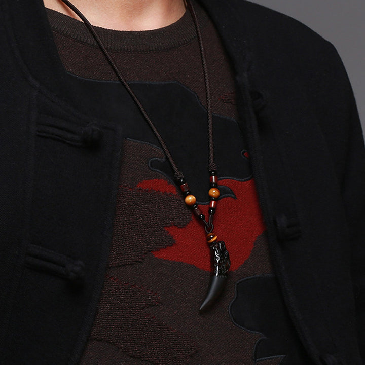 Colgante de collar con diseño de diente de lobo, obsidiana de hielo Natural, Buddha Stones