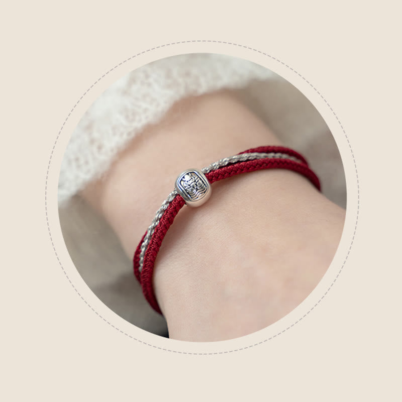 Pulsera de cuerda de la suerte de la diosa de la riqueza Zakiram tibetana de plata de ley 925 con Buddha Stones