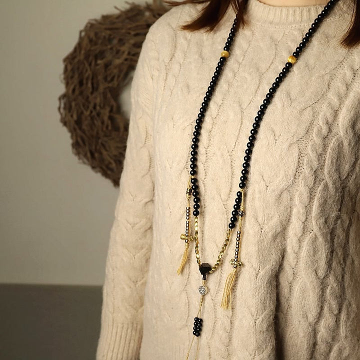 Pulsera de protección de cuentas Dzi de tres ojos de ónix negro con cuentas tibetanas de 108 Mala - image 3
