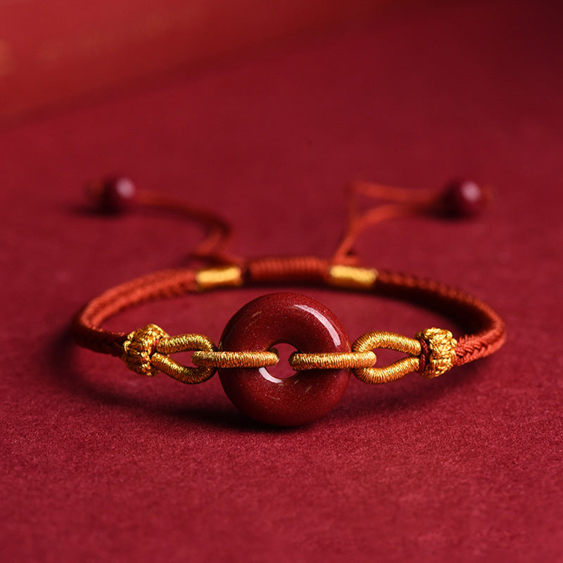 Pulsera de cuerda trenzada con hebilla de paz de cinabrio hecha a mano con Buddha Stones