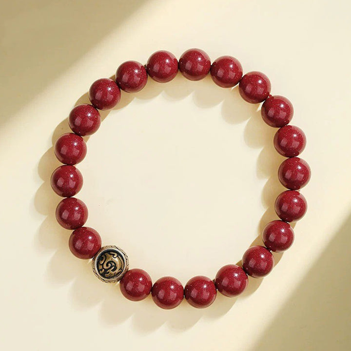 Pulsera de bendición de las cuatro bestias con cinabrio natural de plata de ley 925 con Buddha Stones
