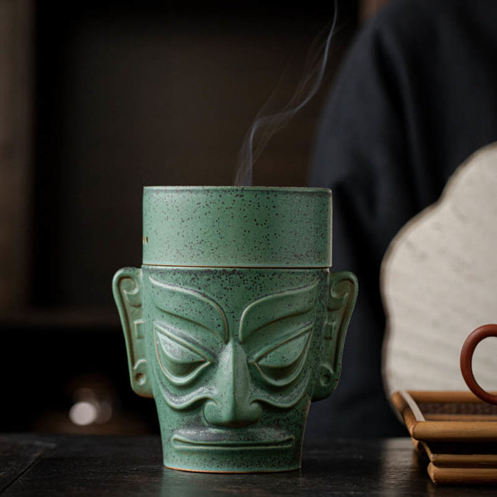 Buddha Stones Reliquias de la Edad de Bronce Máscara Sanxingdui Montículo de Tres Estrellas Quemador de Incienso curativo de cerámica