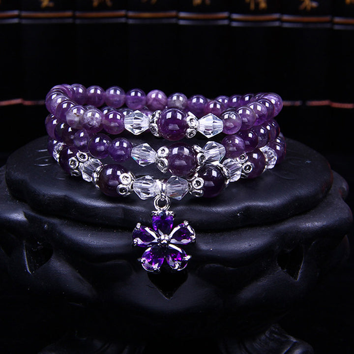 Pulsera de bendición de amatista tibetana con Buddha Stones