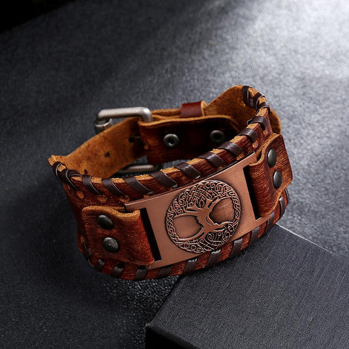 Pulsera De Cuero Equilibrio Árbol De La Vida De La Suerte Con Buddha Stones