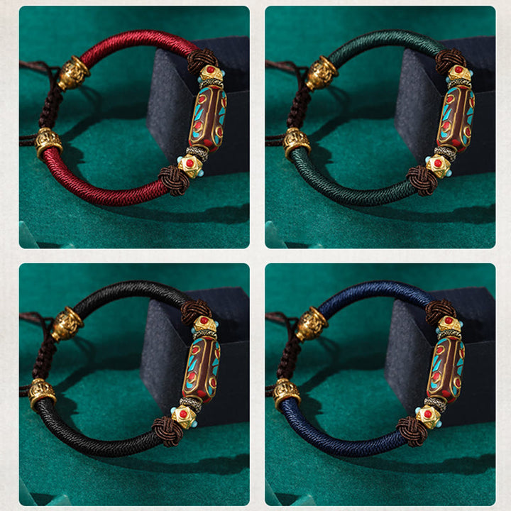 Pulsera trenzada de fuerza Om Mani Padme Hum de turquesa tibetana hecha a mano con Buddha Stones