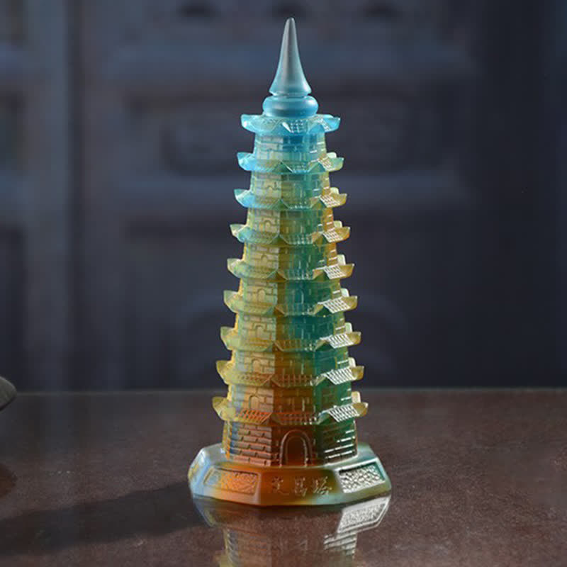 Feng Shui Wenchang Torre hecha a mano Liuli Crystal Pagoda Pieza de arte Suerte Decoración de la oficina en el hogar