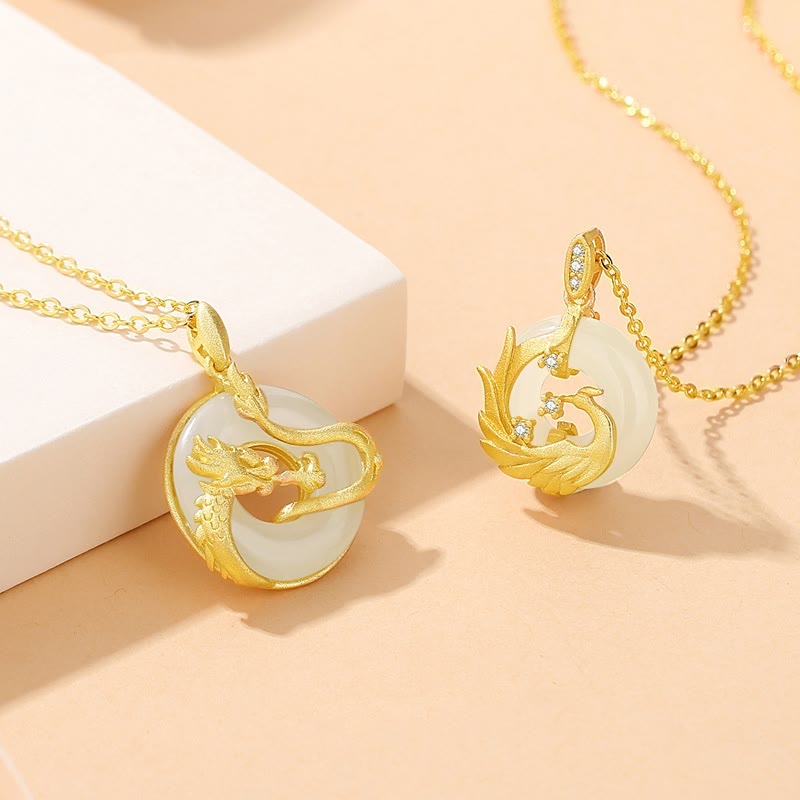 Buddha Stones de Plata de Ley 925, Año del Dragón, Jade Hetian, dragón dorado, Fénix, hebilla de la paz, colgante de collar de la suerte - image 1