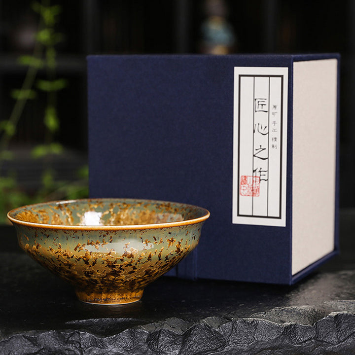 Taza de té de cerámica marrón colorida con Buddha Stones, tazón de té de Kung Fu