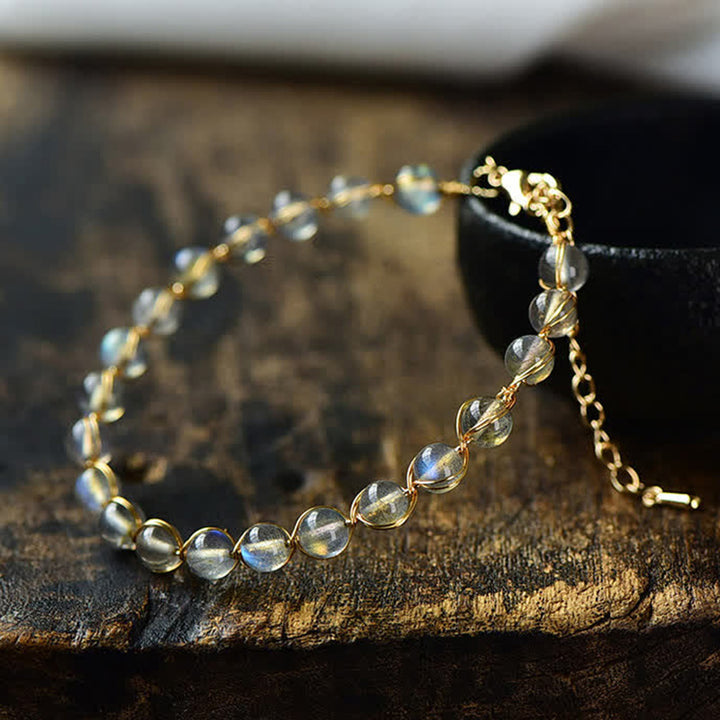 Pulsera positiva curativa de oro de 14 quilates con piedra lunar natural de Buddha Stones