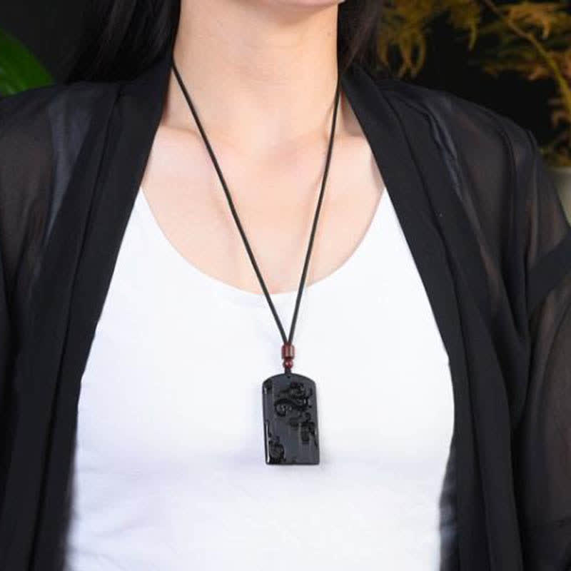 Colgante de collar de éxito de Fénix de dragón de obsidiana negra - image 3