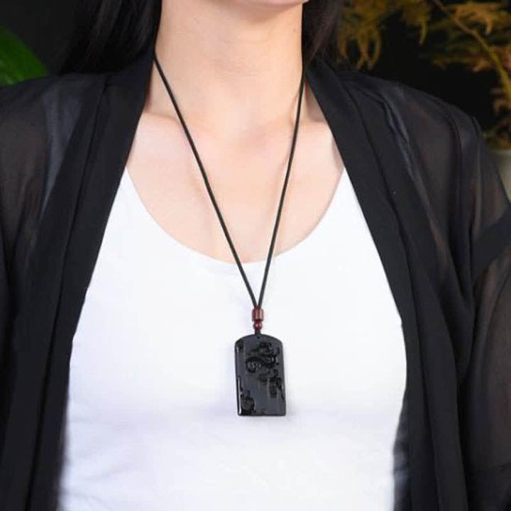 Colgante de collar de éxito de Fénix de dragón de obsidiana negra - image 3