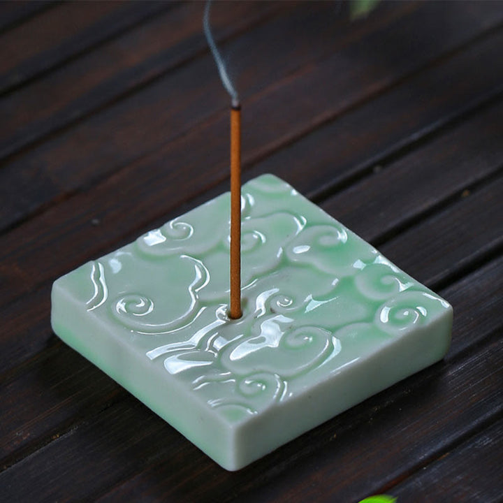 Buddha Stones, Mini diseño de nubes propicias, palo curativo, decoración de quemador de incienso pequeño de cerámica