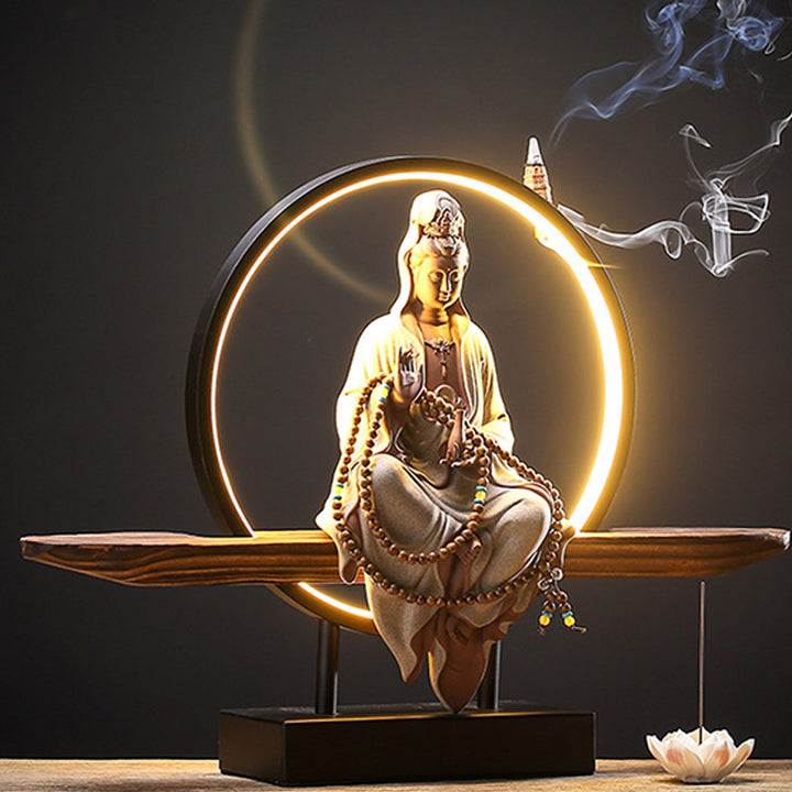 Buddha Stones Buda Avalokitesvara Cerámica Loto Relajación Quemador De Incienso Decoración
