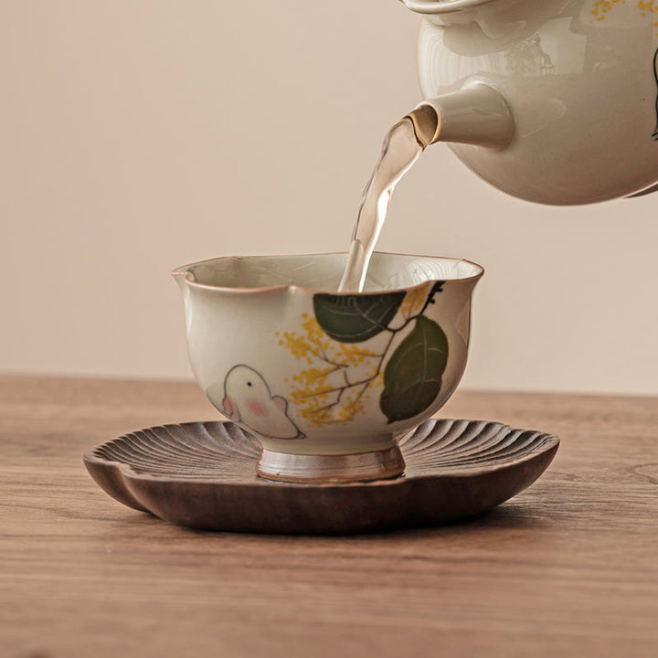 Buddha Stones pintadas a mano, taza de té de cerámica con conejo Osmanthus pequeño, taza de té de Kung Fu, 40ml