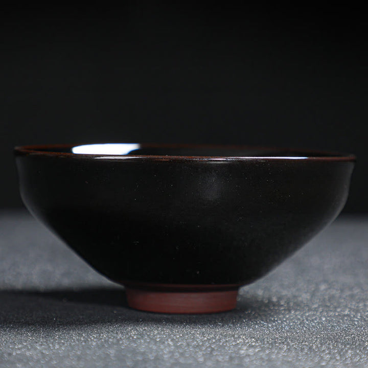 Buddha Stones, hoja de arce dorada, taza de té de cerámica china Jianzhan, tazón de taza de té Tenmoku Kung Fu