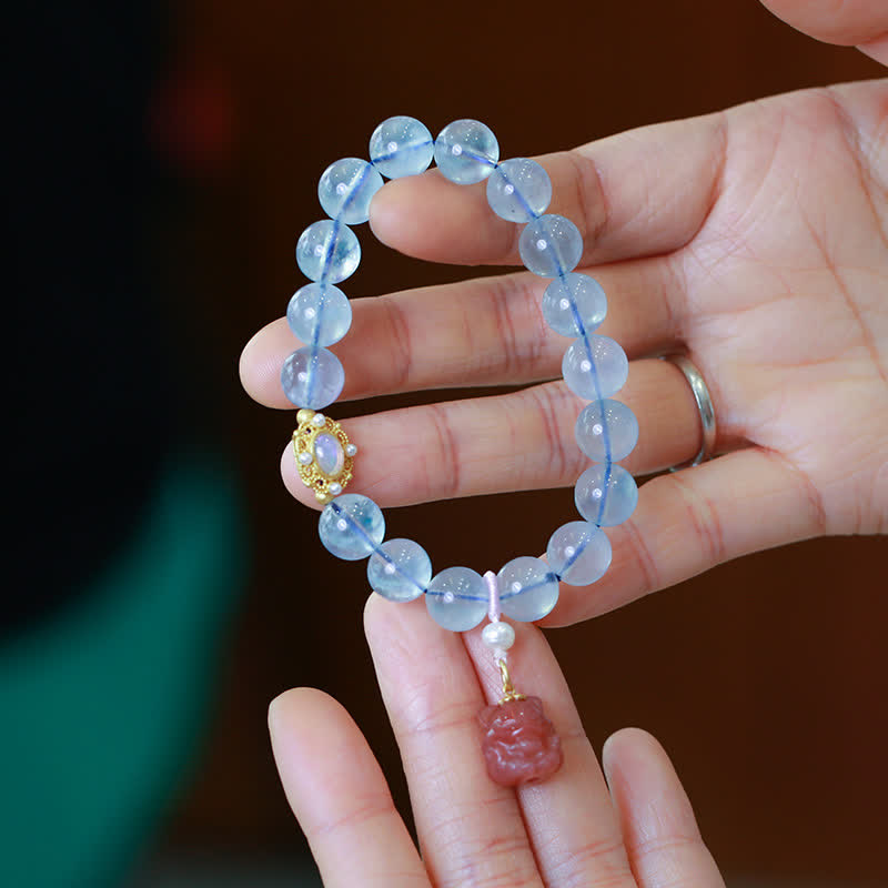 Pulsera con dijes curativos, cuentas de perlas de ágata roja, aguamarina natural, Buddha Stones - image 1
