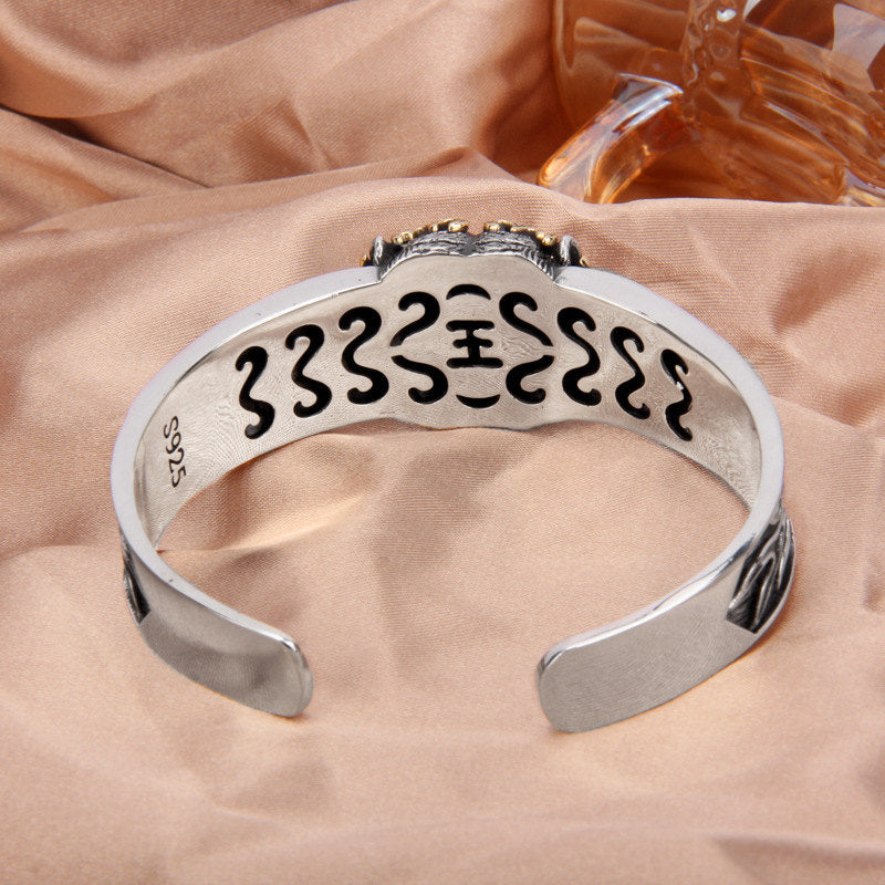 Pulsera de plata de ley 925 con Buddha Stones , diseño de tigre del zodíaco chino, para mantener alejados a los espíritus malignos