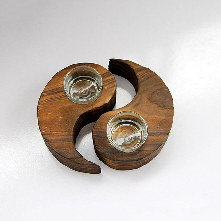 Portavelas de madera Yin Yang, artículos de uso para rituales de meditación