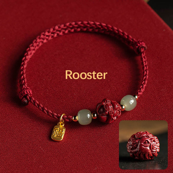 Pulsera de cuerda de la suerte con carácter de Jade Hetian del zodíaco chino cinabrio Natural de Buddha Stones