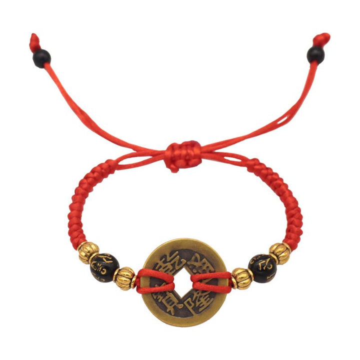 Pulsera de tejido de hilo rojo de la fortuna de la moneda de cobre de las Buddha Stones