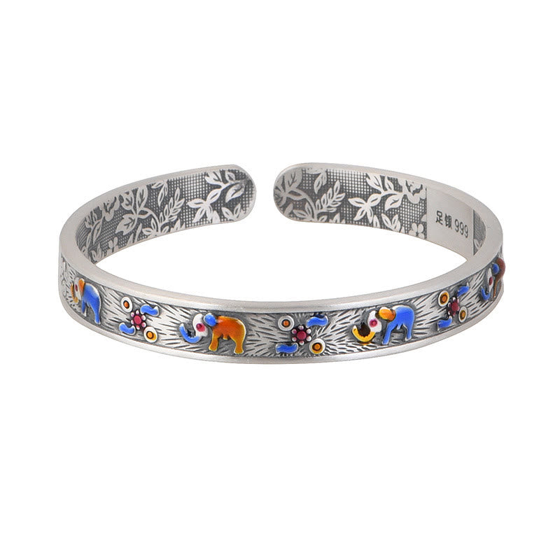 Pulsera de plata de ley 999 con Buddha Stones , diseño de elefante, fuerza y sabiduría
