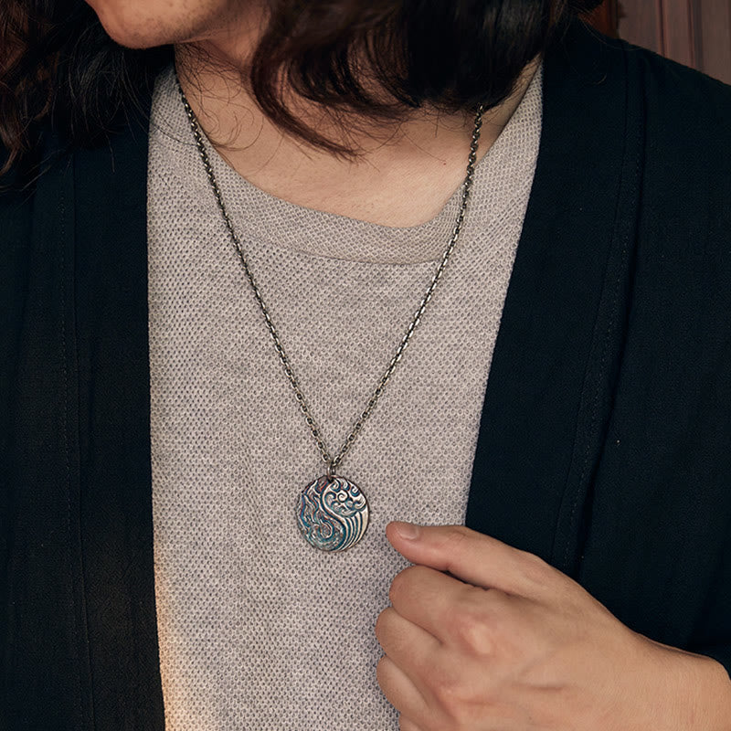 Collar con colgante de equilibrio de agua y fuego Yin Yang de plata de ley 990 con Buddha Stones - image 10