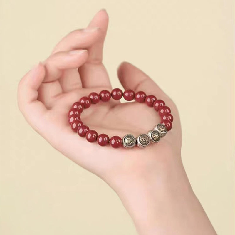 Pulsera de bendición de las cuatro bestias con cinabrio natural de plata de ley 925 con Buddha Stones