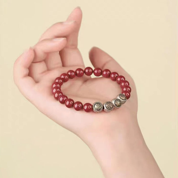 Pulsera de bendición de las cuatro bestias con cinabrio natural de plata de ley 925 con Buddha Stones