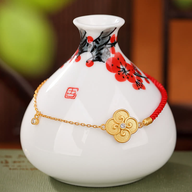 Pulsera de la suerte con circonitas y trébol de cuatro hojas chapada en plata de ley 925 con Buddha Stones