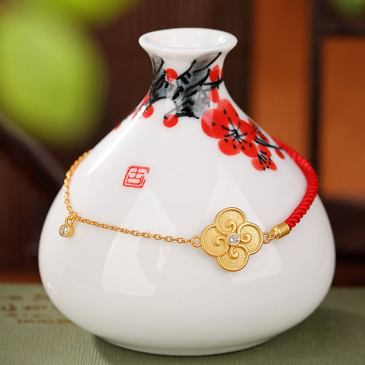 Pulsera de la suerte con circonitas y trébol de cuatro hojas chapada en plata de ley 925 con Buddha Stones