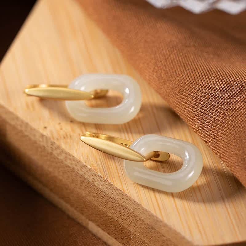 Pendientes de bendición de la felicidad de jade blanco redondo de plata de ley 925 con Buddha Stones - Plata de ley 925 y jade blanco - image 0