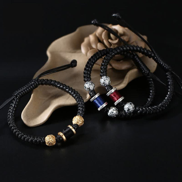 Pulsera de hilo trenzado con cuentas de moneda de cobre y plata de ley 999 con Buddha Stones